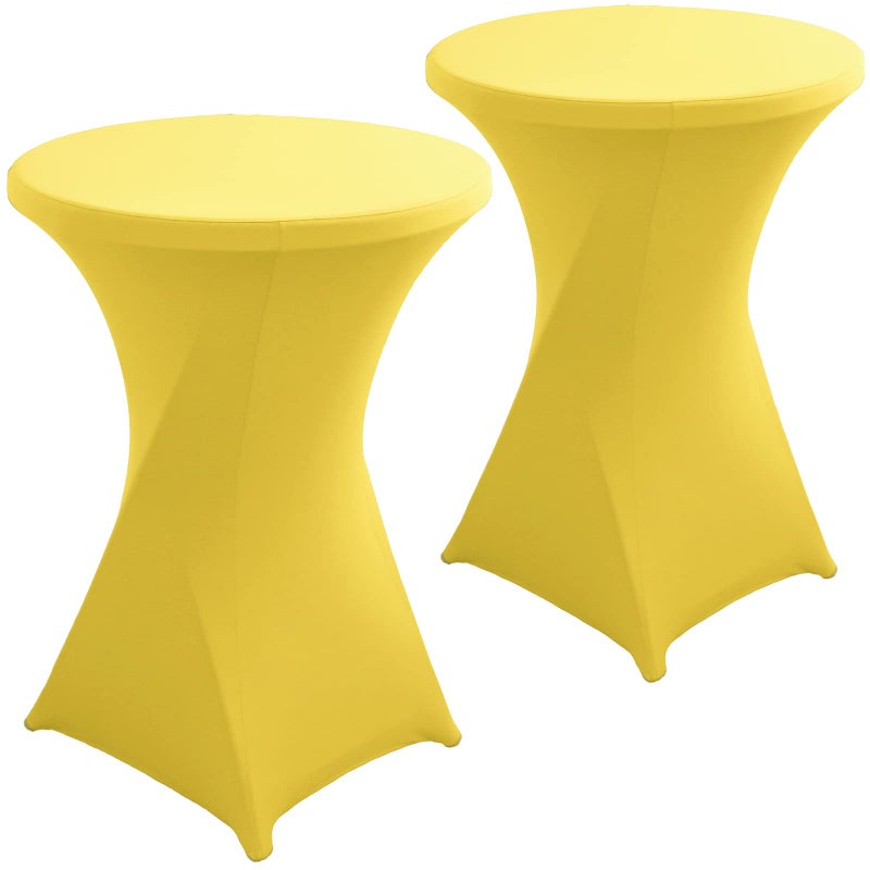 Jusmate Jusmate 2 Pack 32x43 Inch Yellow Spandex Cocktail Table Covers Fitted Round Cocktail Tablecloth Stretch Highboy Table Cover Cloth for Wedding Party Banquet Event