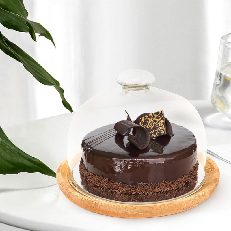 1 set of Cake Tray with Glass Dome Food Plate with Dome Dessert Cheese Glass Cover - Image 2