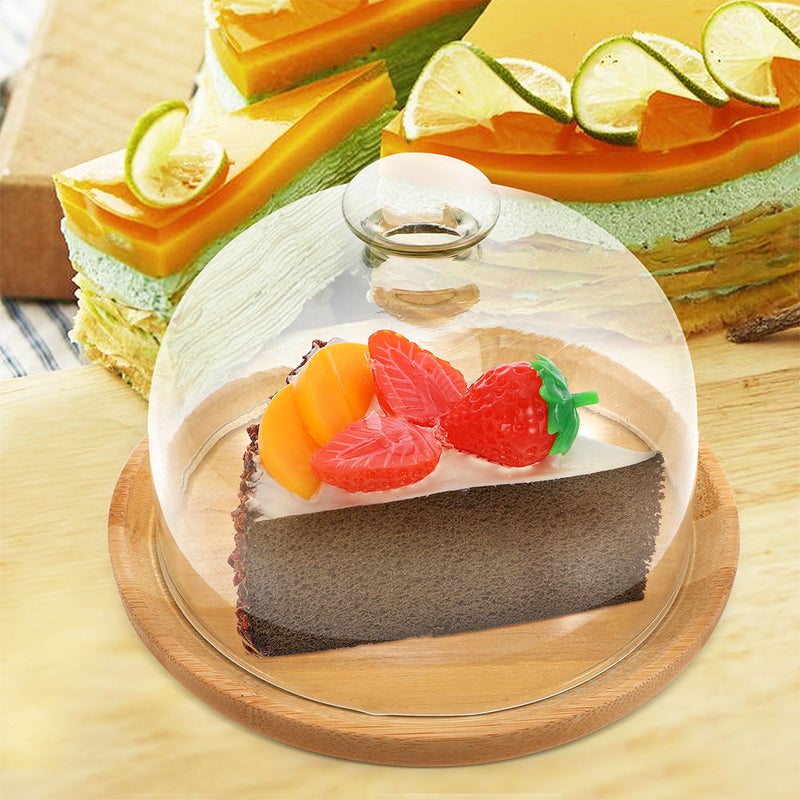 1 set of Cake Tray with Glass Dome Food Plate with Dome Dessert Cheese Glass Cover - Image 1