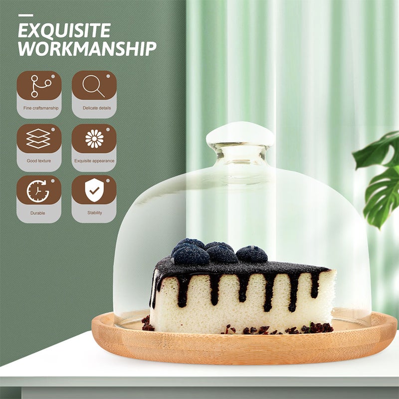 1 set of Cake Tray with Glass Dome Food Plate with Dome Dessert Cheese Glass Cover - Image 5