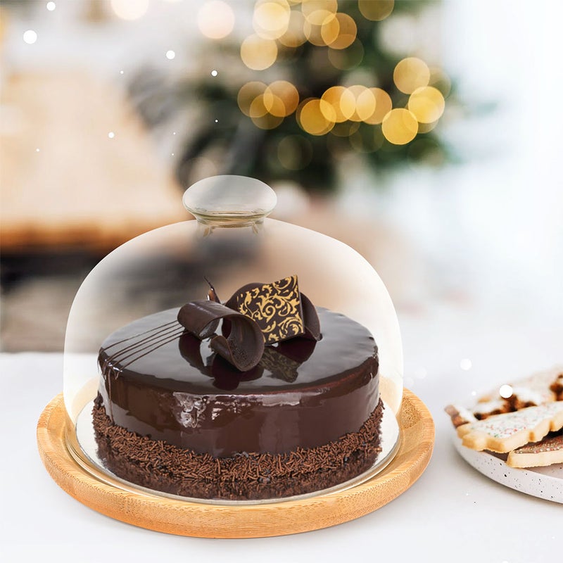 1 set of Cake Tray with Glass Dome Food Plate with Dome Dessert Cheese Glass Cover - Image 3