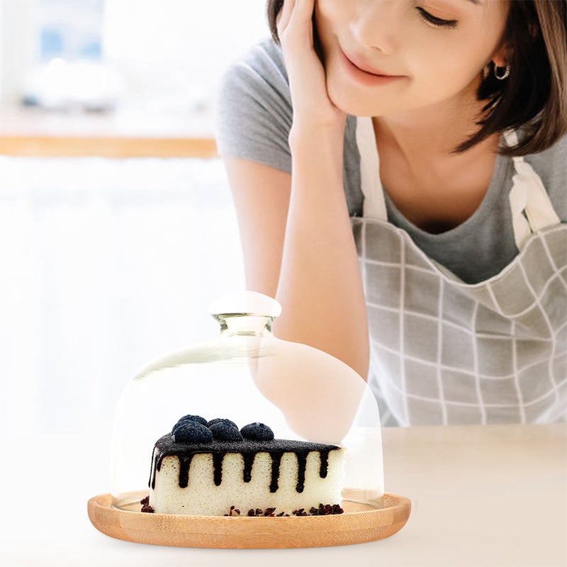1 set of Cake Tray with Glass Dome Food Plate with Dome Dessert Cheese Glass Cover - Image 4