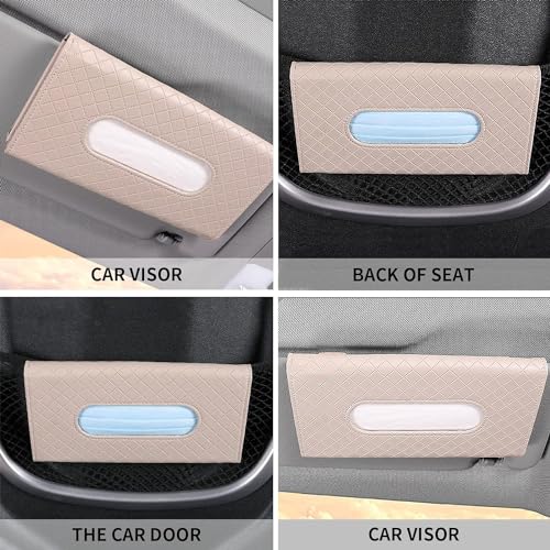 SARTE Tissue Paper Holder for car Sun Visor Napkin Holder Universal Tissue Holder for Travel, Home, Office Napkin/Mask Holder Luxury PU Leather Back Seat Tissue Holder for Car (Beige) - Image 2