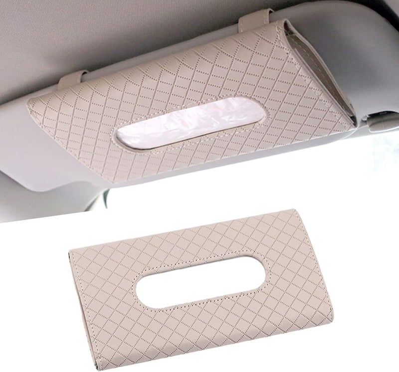 SARTE Tissue Paper Holder for car Sun Visor Napkin Holder Universal Tissue Holder for Travel, Home, Office Napkin/Mask Holder Luxury PU Leather Back Seat Tissue Holder for Car (Beige) - Image 1