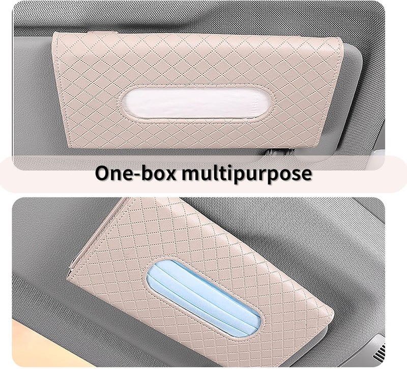 SARTE Tissue Paper Holder for car Sun Visor Napkin Holder Universal Tissue Holder for Travel, Home, Office Napkin/Mask Holder Luxury PU Leather Back Seat Tissue Holder for Car (Beige) - Image 5