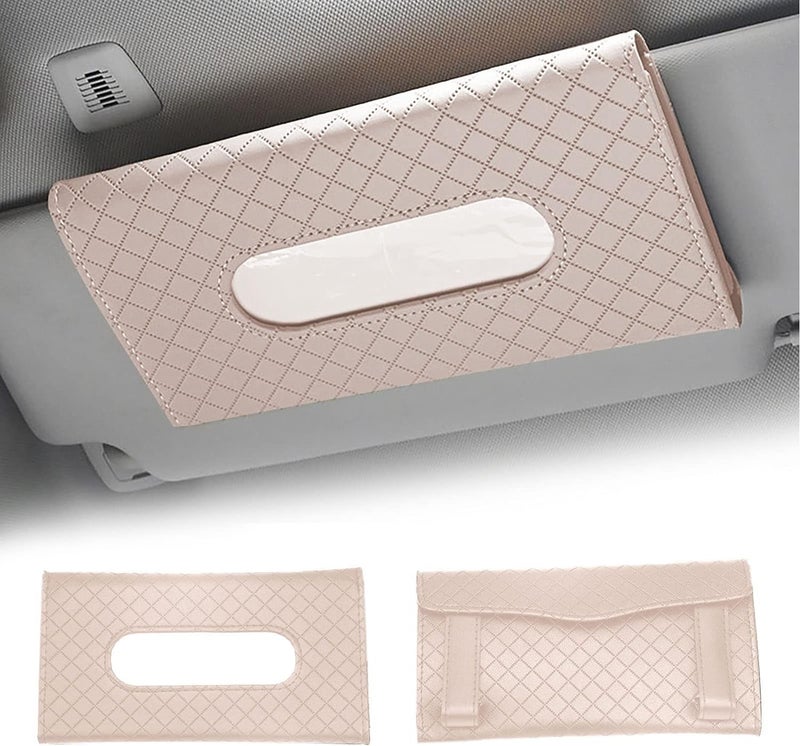 SARTE Tissue Paper Holder for car Sun Visor Napkin Holder Universal Tissue Holder for Travel, Home, Office Napkin/Mask Holder Luxury PU Leather Back Seat Tissue Holder for Car (Beige) - Image 3