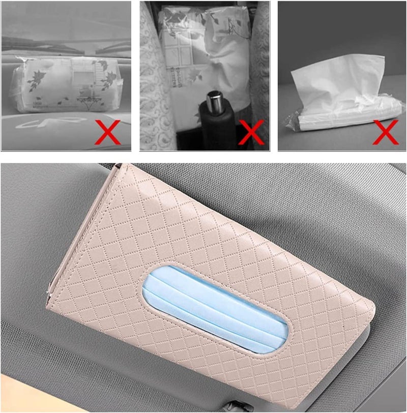 SARTE Tissue Paper Holder for car Sun Visor Napkin Holder Universal Tissue Holder for Travel, Home, Office Napkin/Mask Holder Luxury PU Leather Back Seat Tissue Holder for Car (Beige) - Image 4
