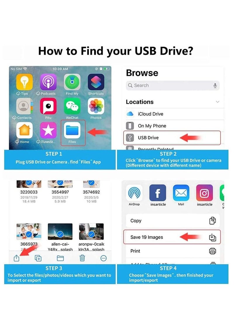 iPhone/iPad لتوصيل قارئ البطاقات، محرك أقراص فلاش USB، قرص U، لوحة المفاتيح، الماوس، المحاور، MIDI، التوصيل والتشغيل (أبيض) - Image 3