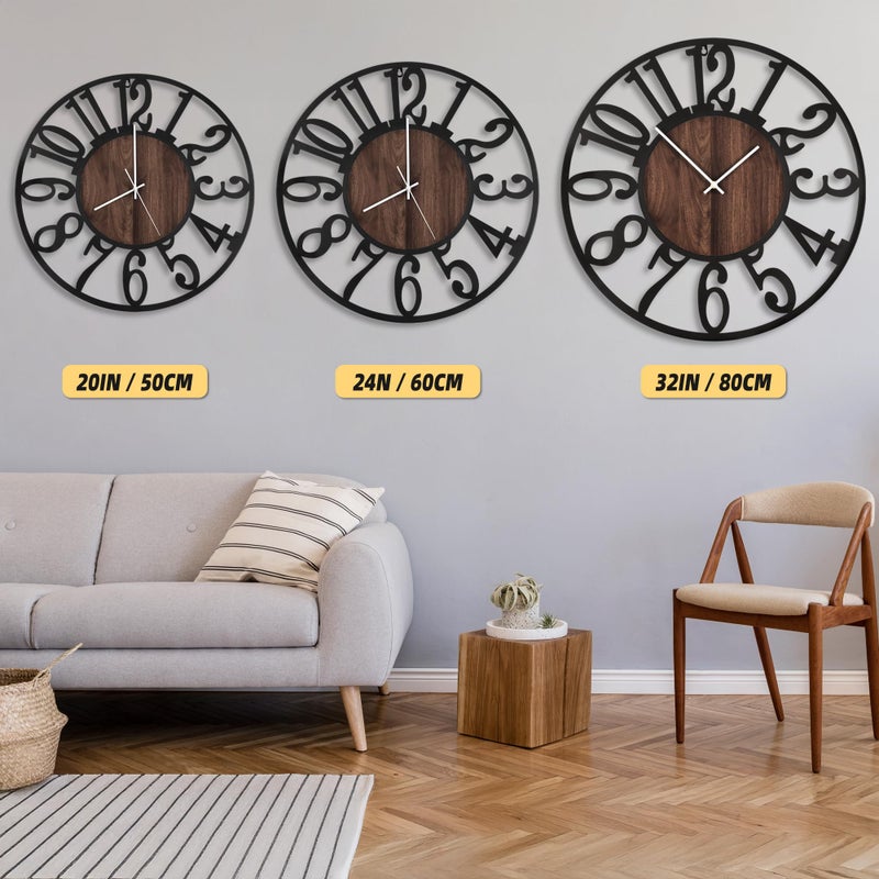 LEIKE Large Wall Clocks with Night Light Battery Operated,Silent Non Ticking,Rustic Modern Big Wood Clock for Living Room, Bedroom,Kitchen,Farmhouse,Office,Home Decor-20 Inch(Black-Arabic Number) - Image 4