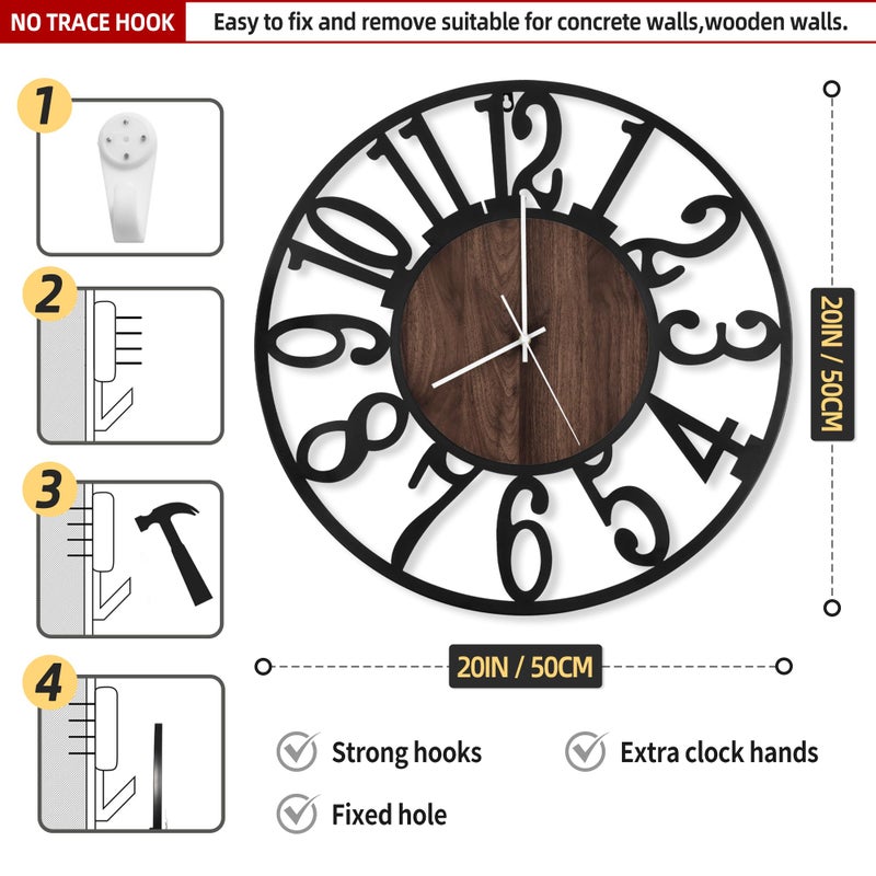 LEIKE Large Wall Clocks with Night Light Battery Operated,Silent Non Ticking,Rustic Modern Big Wood Clock for Living Room, Bedroom,Kitchen,Farmhouse,Office,Home Decor-20 Inch(Black-Arabic Number) - Image 3