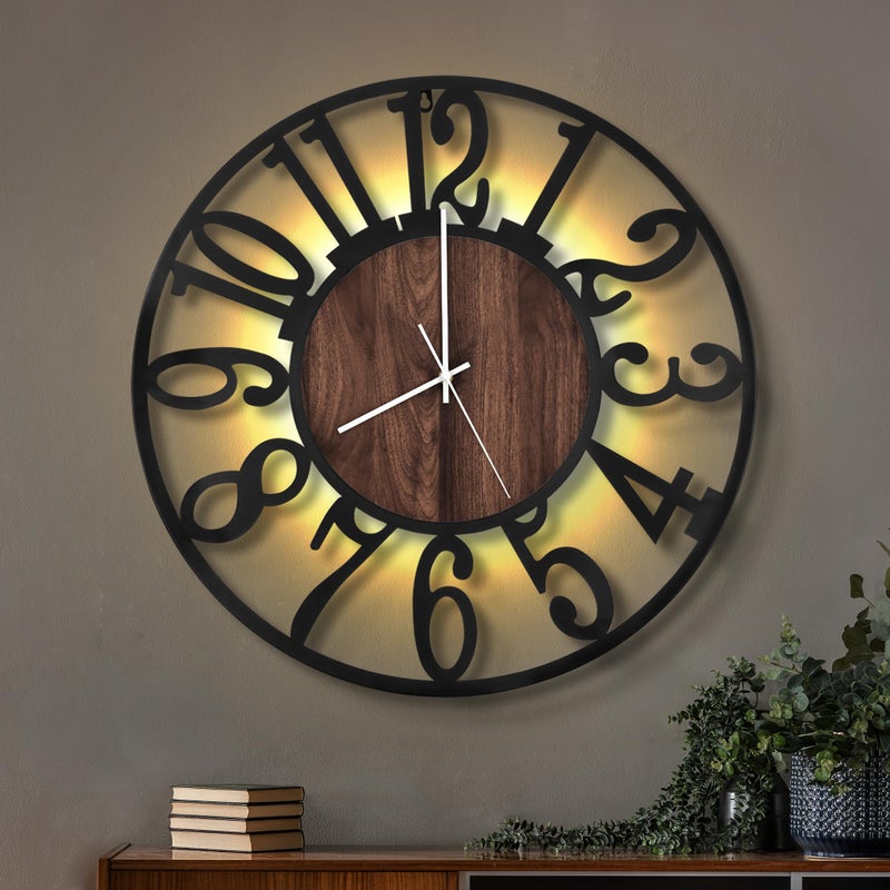 LEIKE Large Wall Clocks with Night Light Battery Operated,Silent Non Ticking,Rustic Modern Big Wood Clock for Living Room, Bedroom,Kitchen,Farmhouse,Office,Home Decor-20 Inch(Black-Arabic Number) - Image 1