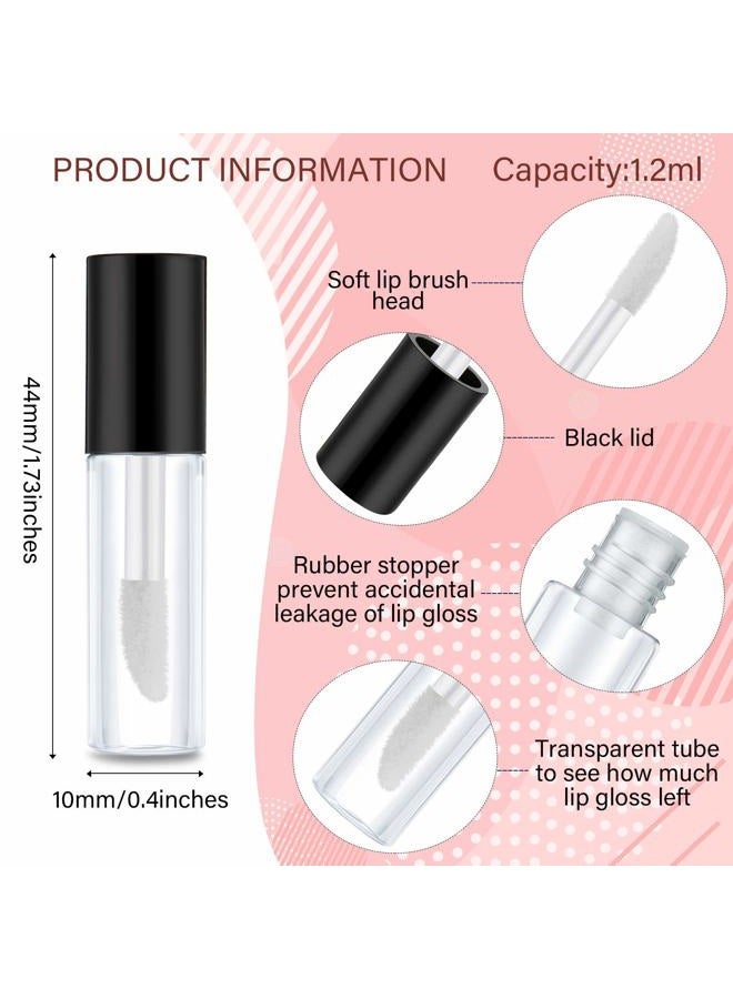 Patelai 100 Pieces 1.2 ml Clear Mini Lip Gloss Tube Refillable Empty Lip Balm Gloss Containers Bottles Transparent Mini Lipstick Containers for Women DIY Makeup(Black) - Image 2