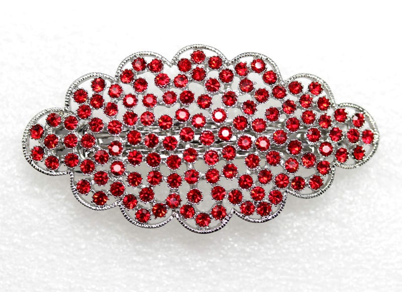 Faship Gorgeous Red Rhinestone Crystal Floral Hair Barrette Clip - Image 2