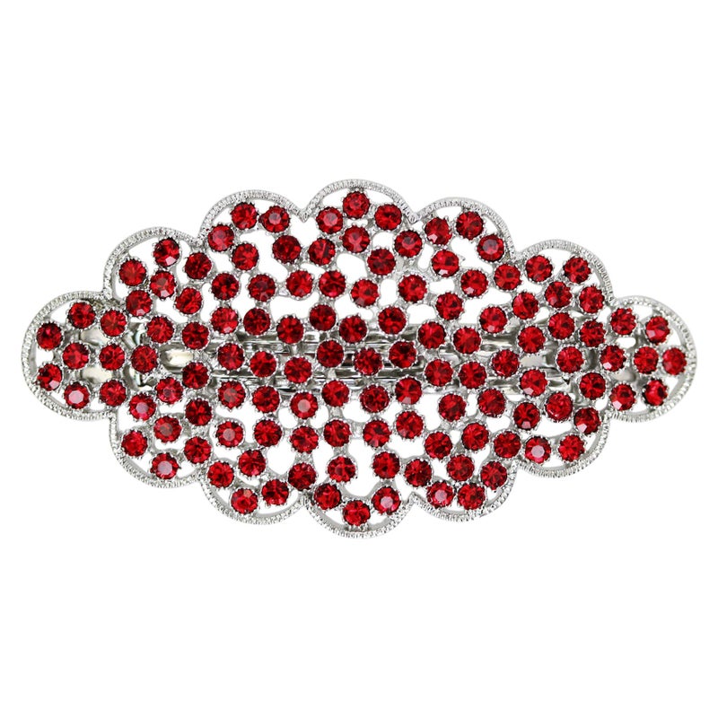 Faship Gorgeous Red Rhinestone Crystal Floral Hair Barrette Clip - Image 1