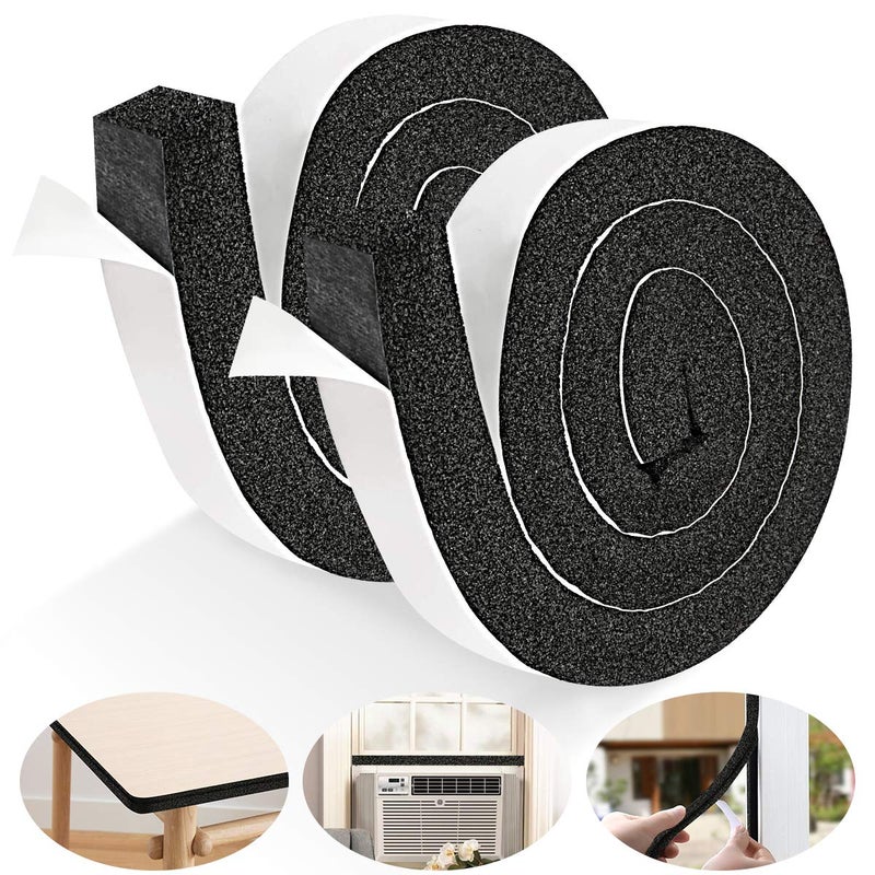 YIJUHOU 2 Rolls 118 Inch X 1 Inch Open Cell Foam Tape for Window Air Conditioner InsulationHigh Resilience Weatherstrip Window SealBlock The Draft and Cool Air LossTotal 11FT