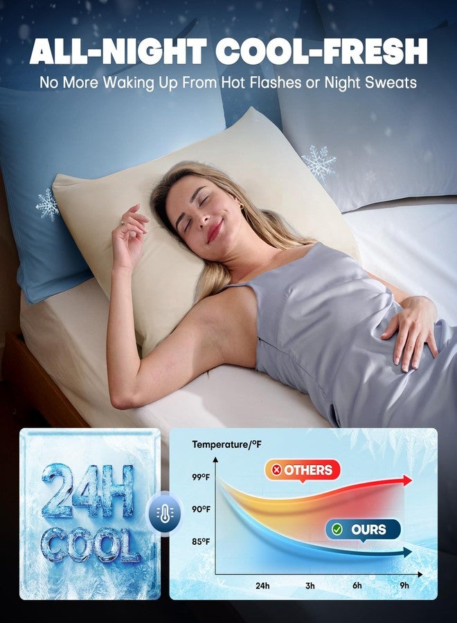 Rifens Cooling Pillowcases for Hot Sleepers Set of 2, Soft & Smooth (Beige, Standard) - Image 3