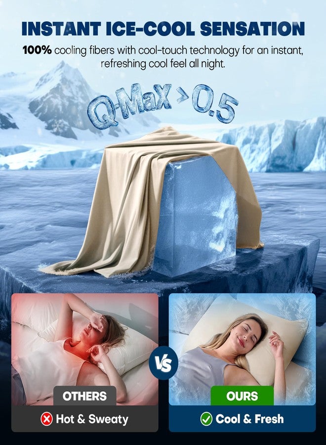 Rifens Cooling Pillowcases for Hot Sleepers Set of 2, Soft & Smooth (Beige, Standard) - Image 2