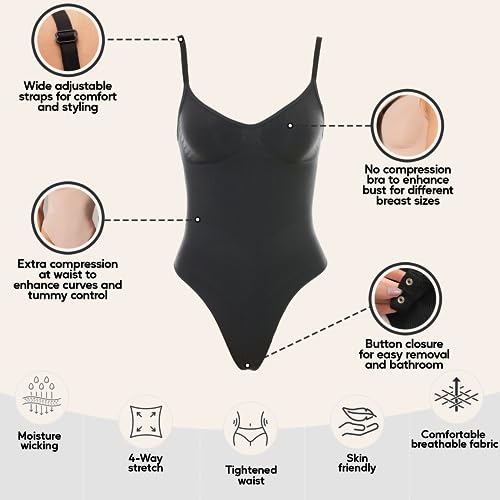 herslims Shapewear Tummy Control Bodysuit Thong: Sculpting Shaper Tank Top Shapewear Bodysuit: Snatched Waist Slimming Body Suits - Image 3