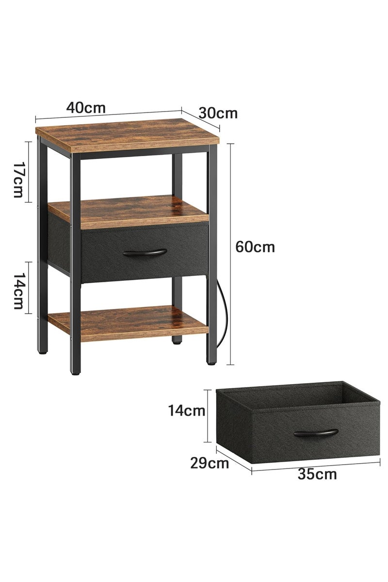 تشولوفز طاولة بجانب السرير، طاولة بجانب السرير مع درج قماش قابل للتعديل، حامل بجانب السرير لغرفة النوم، طاولة جانبية للتخزين بثلاث طبقات لغرفة المعيشة، لون بني ريفي وأسود - Image 2