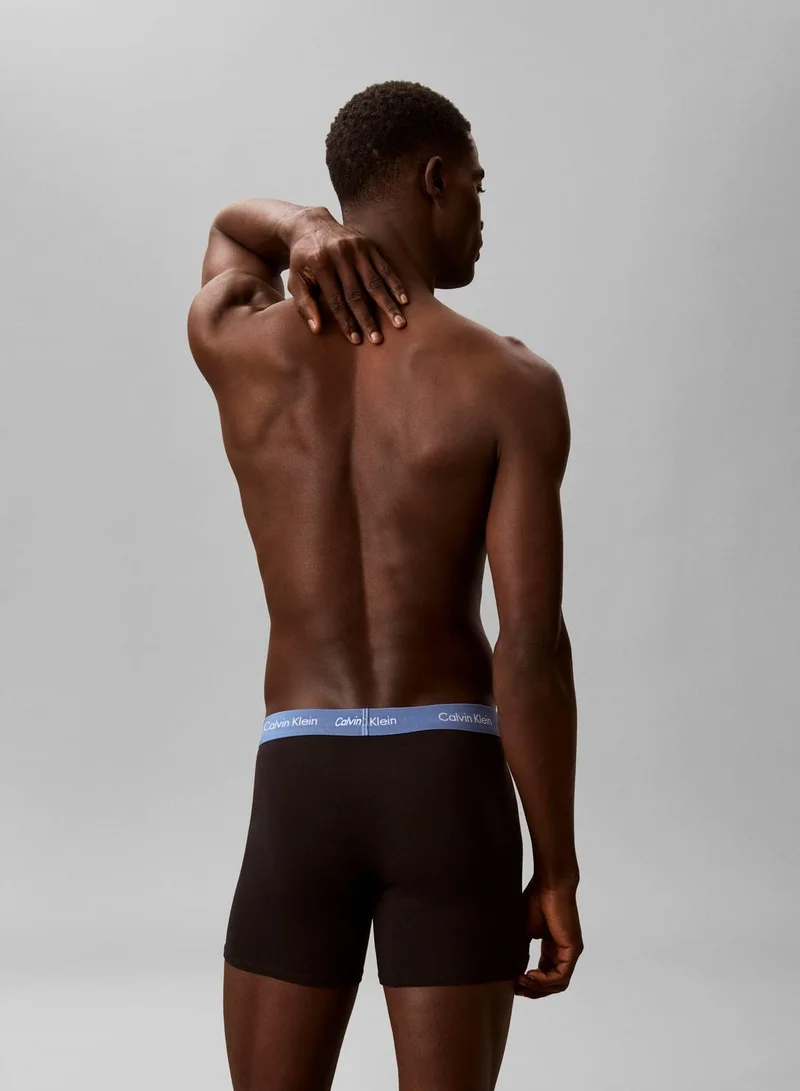 CALVIN KLEIN BLACK W DRIFTWOOD WB/ MOONLIGHT BLU 3 Pack Boxer Briefs - Cotton Stretch for Men | Best Price UAE