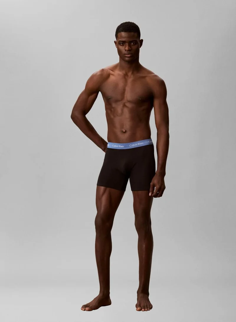 CALVIN KLEIN BLACK W DRIFTWOOD WB/ MOONLIGHT BLU 3 Pack Boxer Briefs - Cotton Stretch for Men | Best Price UAE