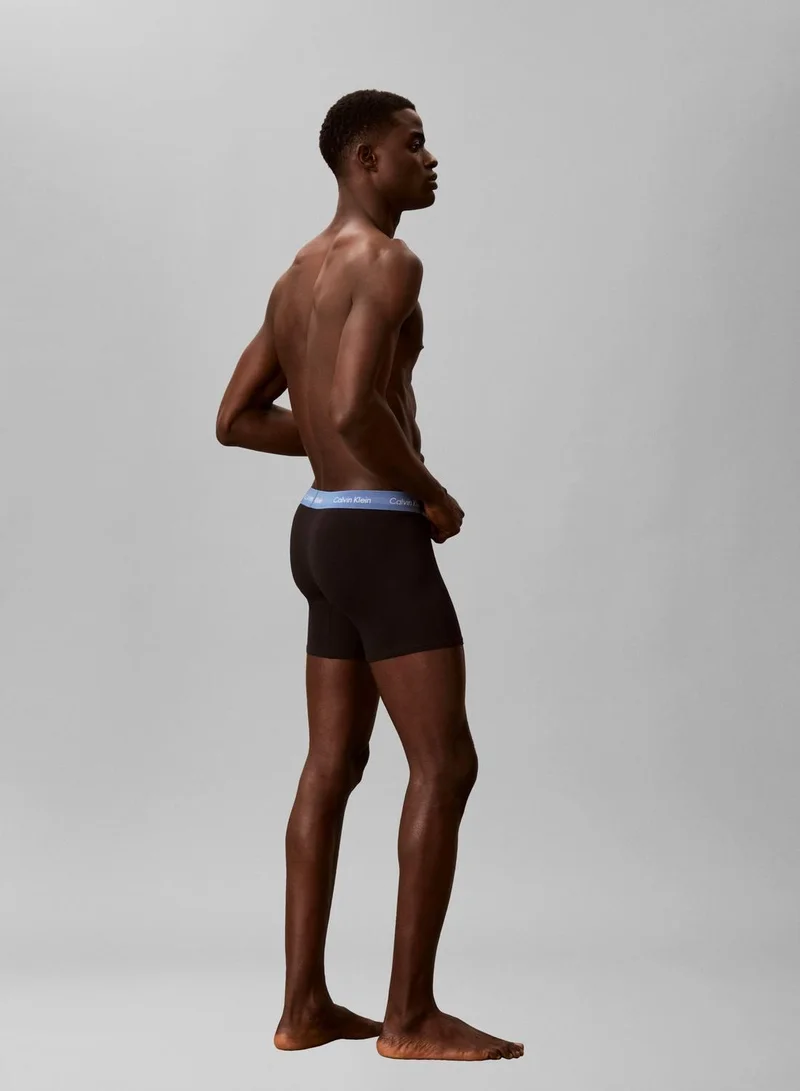 CALVIN KLEIN BLACK W DRIFTWOOD WB/ MOONLIGHT BLU 3 Pack Boxer Briefs - Cotton Stretch for Men | Best Price UAE