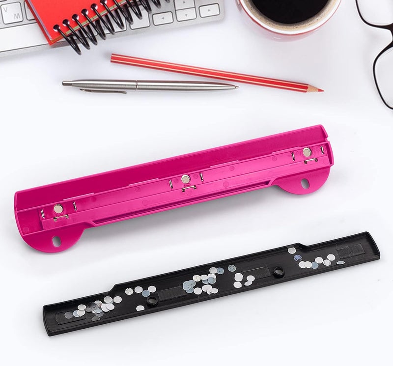 Eagle 3 Hole Punch, Portable Ring Binder 3 Hole Punch, Paper Puncher with Integrated Ruler, 5 Sheets Capacity, for Ring Binders, Office and School Supplies (Deep Pink) - Image 5