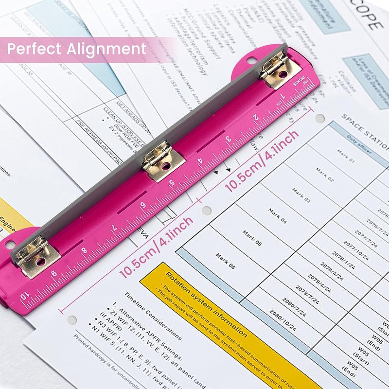 Eagle 3 Hole Punch, Portable Ring Binder 3 Hole Punch, Paper Puncher with Integrated Ruler, 5 Sheets Capacity, for Ring Binders, Office and School Supplies (Deep Pink) - Image 4
