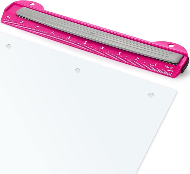 Eagle 3 Hole Punch, Portable Ring Binder 3 Hole Punch, Paper Puncher with Integrated Ruler, 5 Sheets Capacity, for Ring Binders, Office and School Supplies (Deep Pink) - Image 1