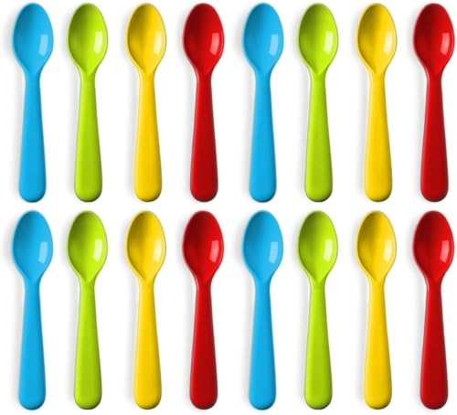 Plaskidy Plastic Toddler Spoons - Set of 16 Kids Spoons BPA Free/Dishwasher Safe - Image 1
