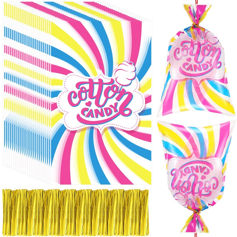 Wesnoy 200 Pcs Carnival Cotton Candy Bags with Ties Large Bags for Cotton Candy with Print for Carnivals Circus Party Favors Supplies 18.5 x 11.5 Inches - Image 1