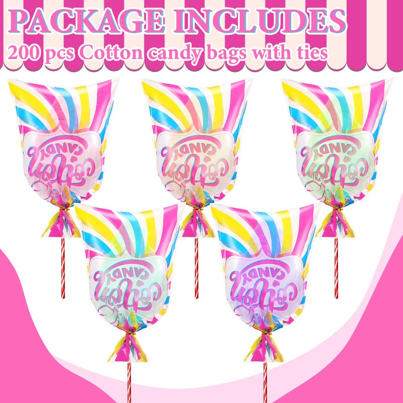 Wesnoy 200 Pcs Carnival Cotton Candy Bags with Ties Large Bags for Cotton Candy with Print for Carnivals Circus Party Favors Supplies 18.5 x 11.5 Inches - Image 4