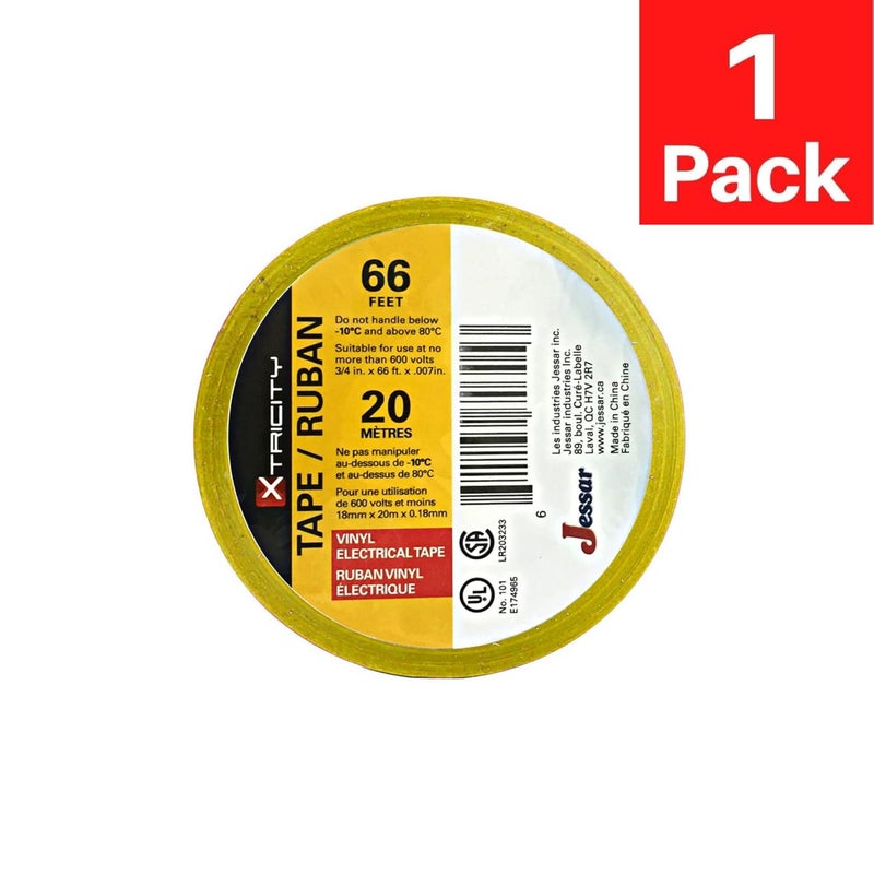 Xtricity Vinyl Yellow Electrical Tape 3/4 inch x 66 Ft for Electrical Insulation, Wire Bundling and DIY Repairs – Durable, Stretchy, General Purpose – Up to 600V (1 Pack) - Image 2