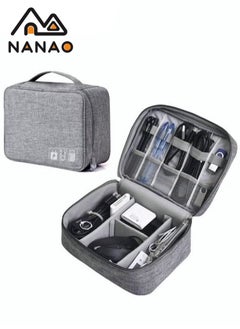 NANAO Electronic Organizer Bag Travel Cable Accessories Double Layer Large Waterproof Storage Case for Adapter, Chargers, Power Bank, Mouse,iPad, Phone, Kindle, SD Card, Wires, Cords, Drive, Grey  - Image 1