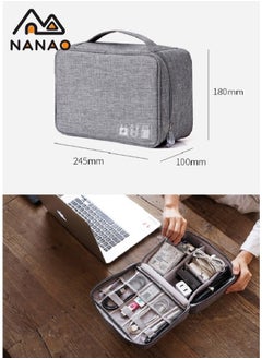 NANAO Electronic Organizer Bag Travel Cable Accessories Double Layer Large Waterproof Storage Case for Adapter, Chargers, Power Bank, Mouse,iPad, Phone, Kindle, SD Card, Wires, Cords, Drive, Grey  - Image 5