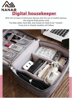 NANAO Electronic Organizer Bag Travel Cable Accessories Double Layer Large Waterproof Storage Case for Adapter, Chargers, Power Bank, Mouse,iPad, Phone, Kindle, SD Card, Wires, Cords, Drive, Grey  - Image 3