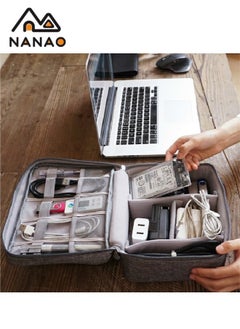 NANAO Electronic Organizer Bag Travel Cable Accessories Double Layer Large Waterproof Storage Case for Adapter, Chargers, Power Bank, Mouse,iPad, Phone, Kindle, SD Card, Wires, Cords, Drive, Grey  - Image 4