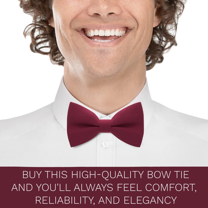 Bow Tie House رباط عنق أحمر داكن للرجال من قماش الجاباردين للبالغين، رباط عنق كبير، رباطات عنق رسمية مسبقة الربط، شكل مشبك من القماش بألوان يدوية صلبة لحفلات التخرج والزفاف (كبير، أحمر داكن) - Image 5