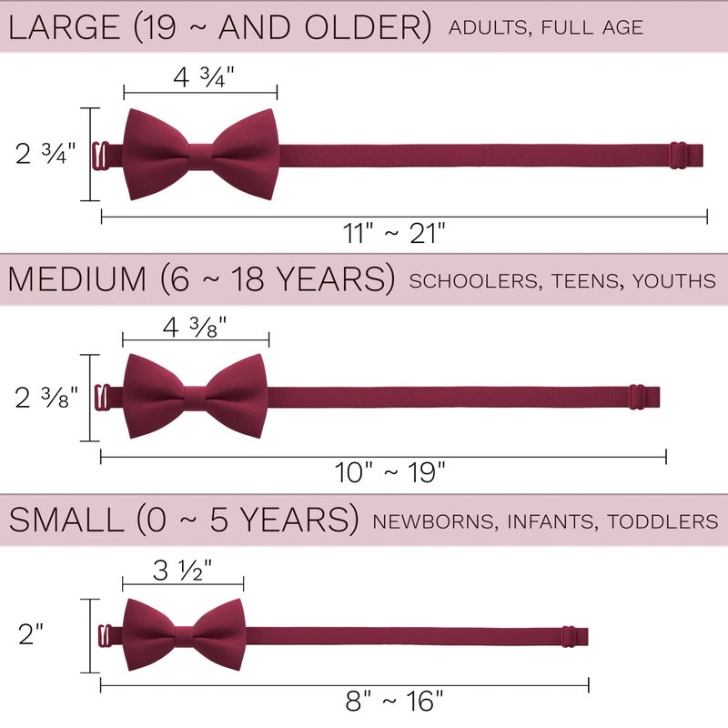 Bow Tie House رباط عنق أحمر داكن للرجال من قماش الجاباردين للبالغين، رباط عنق كبير، رباطات عنق رسمية مسبقة الربط، شكل مشبك من القماش بألوان يدوية صلبة لحفلات التخرج والزفاف (كبير، أحمر داكن) - Image 4