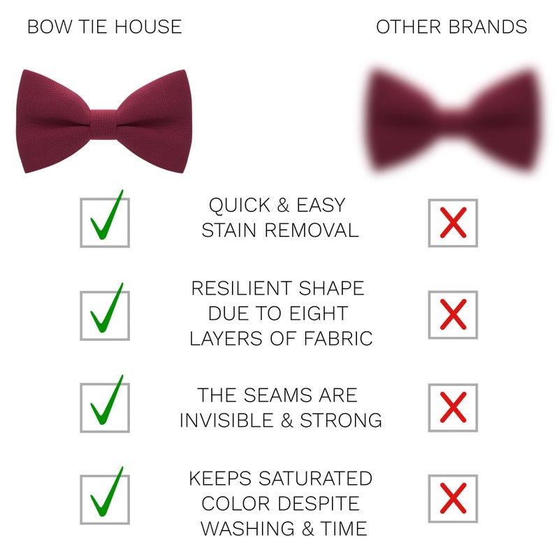 Bow Tie House رباط عنق أحمر داكن للرجال من قماش الجاباردين للبالغين، رباط عنق كبير، رباطات عنق رسمية مسبقة الربط، شكل مشبك من القماش بألوان يدوية صلبة لحفلات التخرج والزفاف (كبير، أحمر داكن) - Image 3