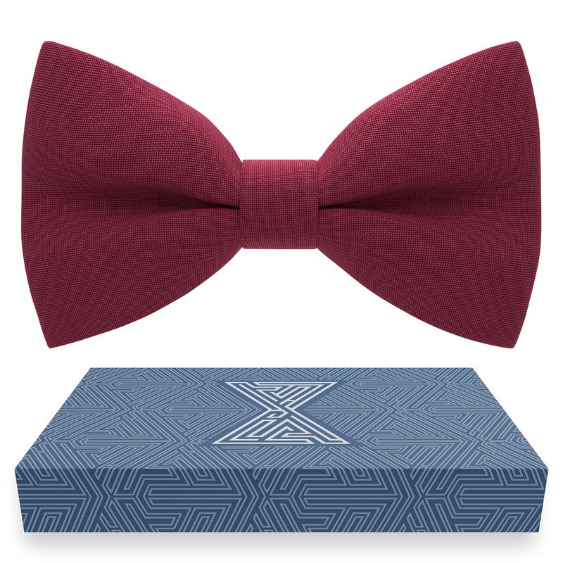 Bow Tie House رباط عنق أحمر داكن للرجال من قماش الجاباردين للبالغين، رباط عنق كبير، رباطات عنق رسمية مسبقة الربط، شكل مشبك من القماش بألوان يدوية صلبة لحفلات التخرج والزفاف (كبير، أحمر داكن) - Image 1