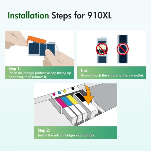 inkalfa 910 8015e 8025e Ink Cartridges Replacement for HP Ink 910 Black and Color Combo Pack OfficeJet Pro 8015e 8025e 8020 8028e 8035e 8010 8034e 8020e 8025 8030 8028 8035 Printer - Image 4