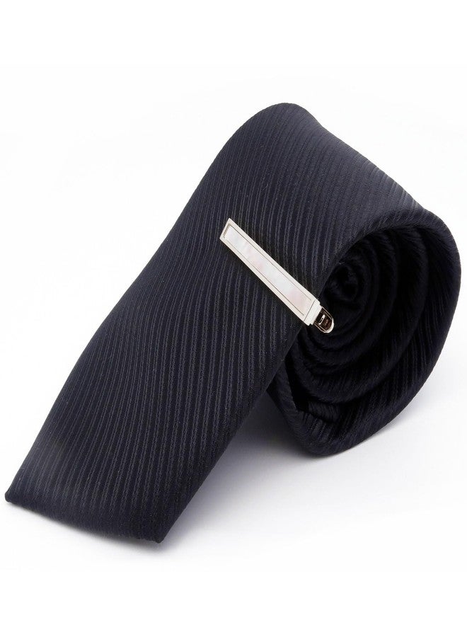 Jonwo Mother of Pearl Men's Tie Clip With Presentation Box Tie Bar for Gentleman Regular Necktie Tie Pin for Daily Business Anniversary Wedding Occasions (Silver Tie Clip) - Image 2