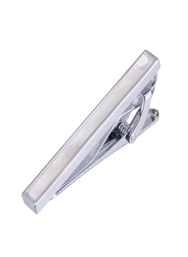 Jonwo Mother of Pearl Men's Tie Clip With Presentation Box Tie Bar for Gentleman Regular Necktie Tie Pin for Daily Business Anniversary Wedding Occasions (Silver Tie Clip) - Image 1
