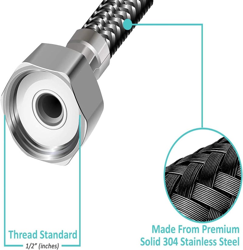Bukela Braided Hose, 2 Pcs Stainless Steel Faucet Connector Hose, 1.5m Anti-Explosion Flexible Hot Cold Water Plumbing Pipe for Bathroom Kitchen Sink Water Inlet Hoses Toilet Taps Water Heaters - Image 3