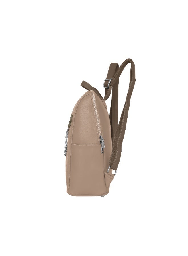 Foska Women's Large Backpack - Smooth PU Leather - University/Laptop Bag - Linen Beige - 30.5x36.5 cm - Image 3