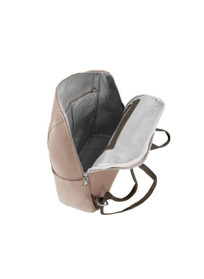 Foska Women's Large Backpack - Smooth PU Leather - University/Laptop Bag - Linen Beige - 30.5x36.5 cm - Image 5