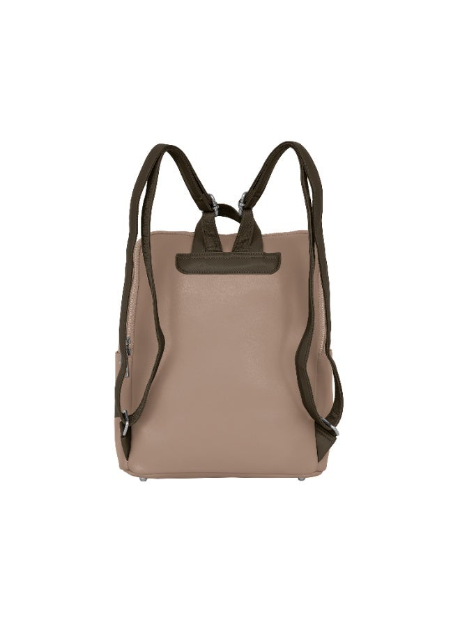 Foska Women's Large Backpack - Smooth PU Leather - University/Laptop Bag - Linen Beige - 30.5x36.5 cm - Image 4