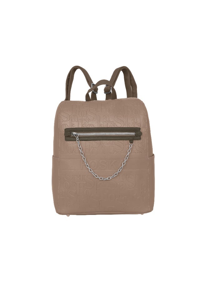 Foska Women's Large Backpack - Smooth PU Leather - University/Laptop Bag - Linen Beige - 30.5x36.5 cm - Image 1