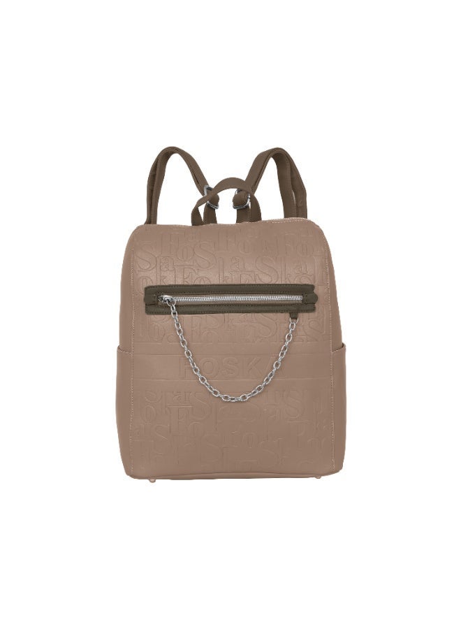 فوسكا حقيبة ظهر Foska نسائية كبيرة جلد ناعم – عملية للجامعة واللابتوب لون بيج/كتان – مقاس 30.5x36.5 سم - Image 1